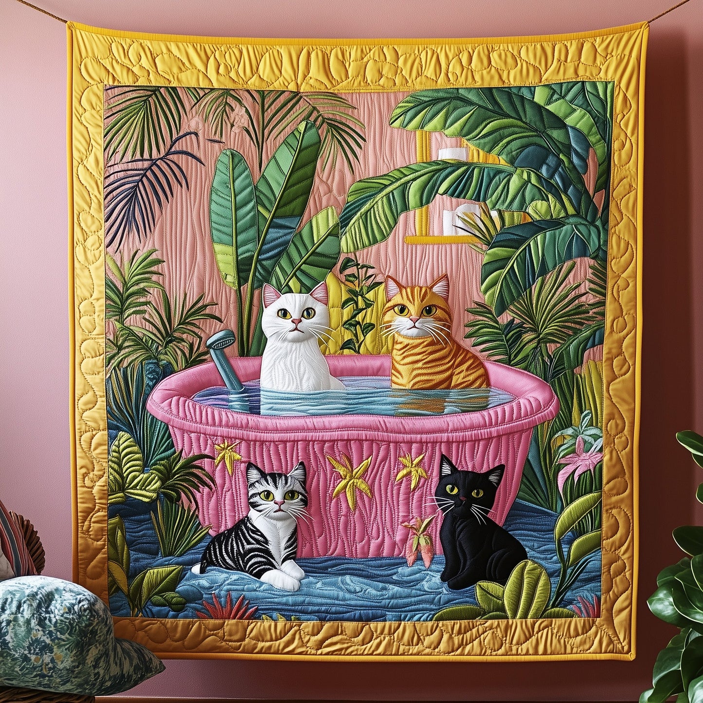 Cat Tropical Bathtub Quilted Blanket GFTOTP6299