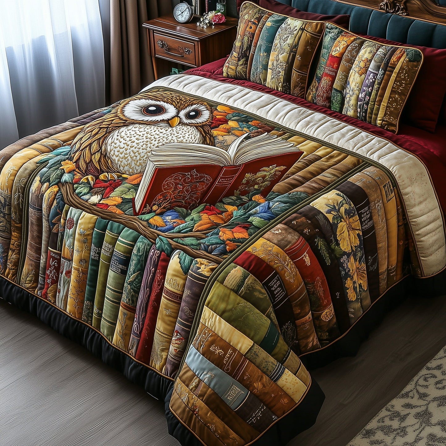 Owl Night Reader 3-Piece Quilted Bedding Set GFTOTP6511