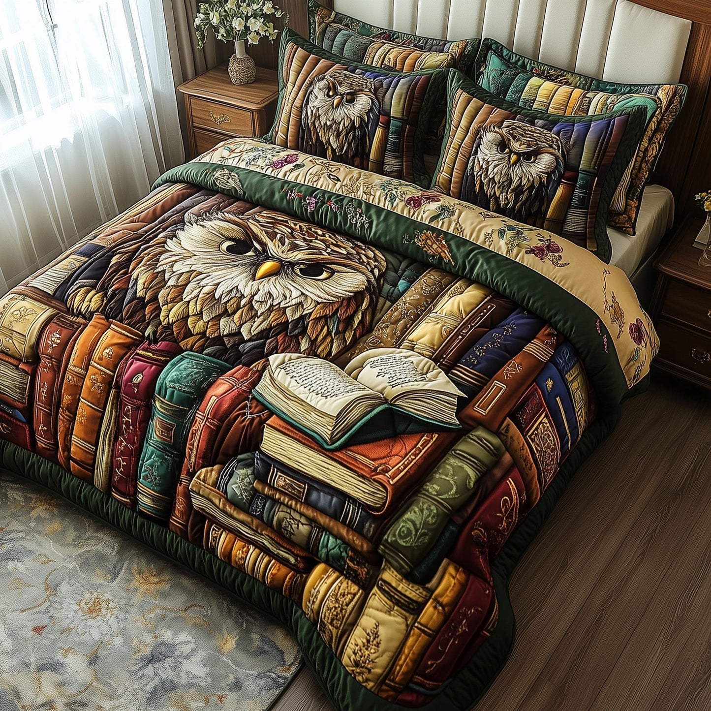 Owl Night Reader 3-Piece Quilted Bedding Set GFTOTP6512
