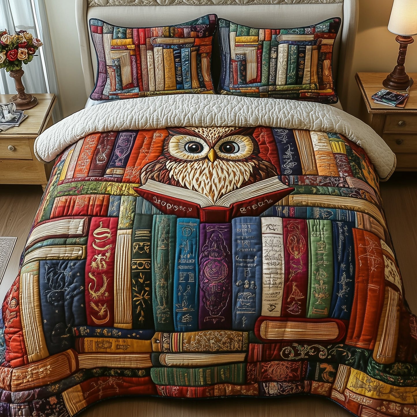 Owl Night Reader 3-Piece Quilted Bedding Set GFTOTP6514