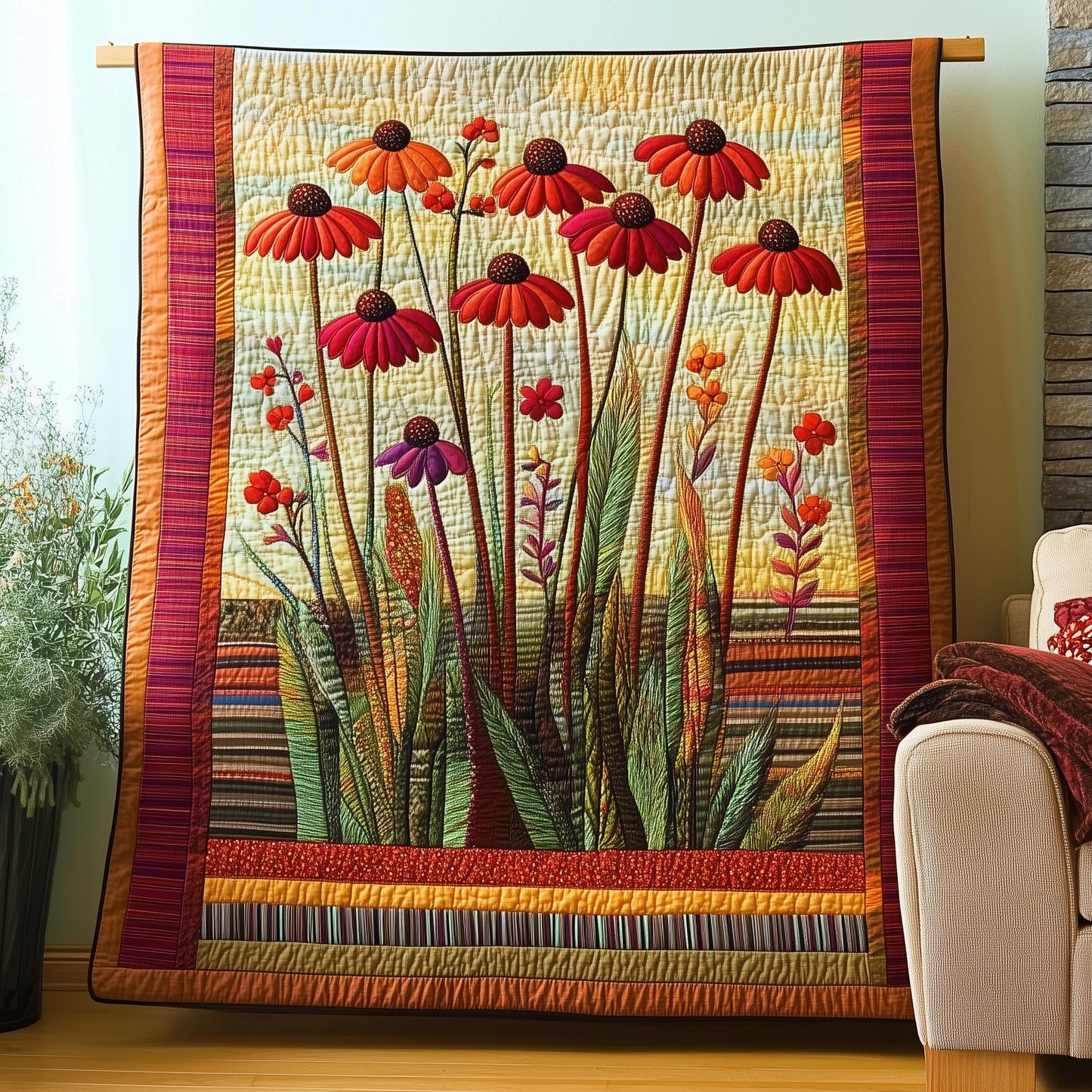 Coneflower Meadow Quilted Blanket GFTOTP6547