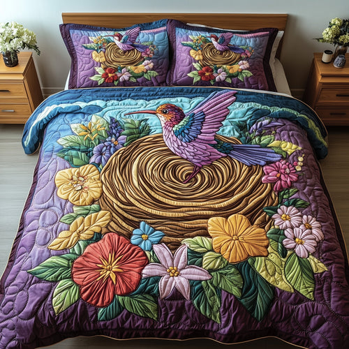 Hummingbird Haven 3-Piece Quilted Bedding Set GFTOTP6808