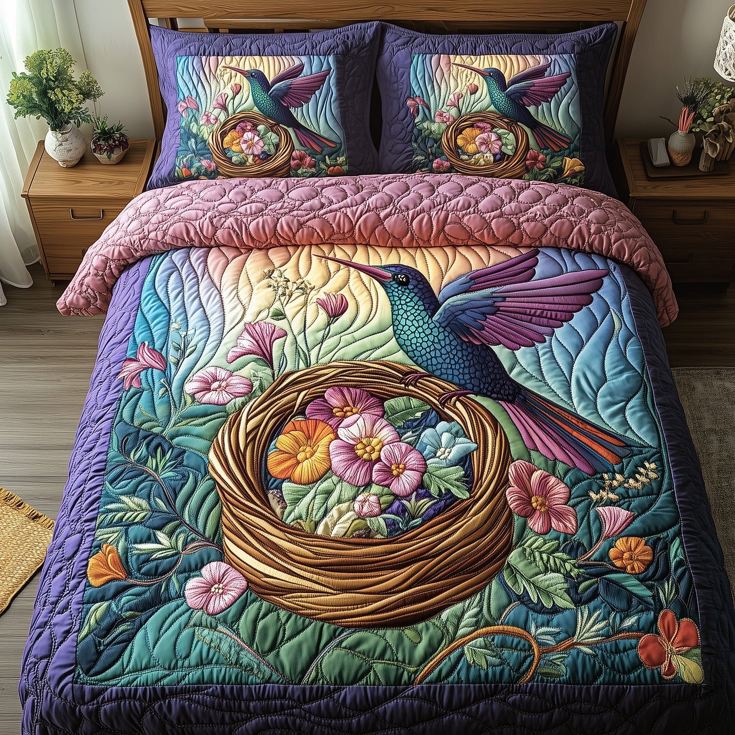 Hummingbird Haven 3-Piece Quilted Bedding Set GFTOTP6809