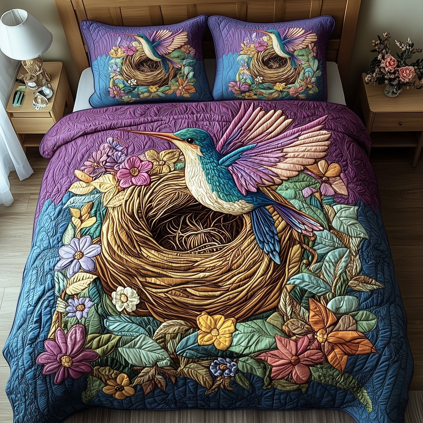 Hummingbird Haven 3-Piece Quilted Bedding Set GFTOTP6810