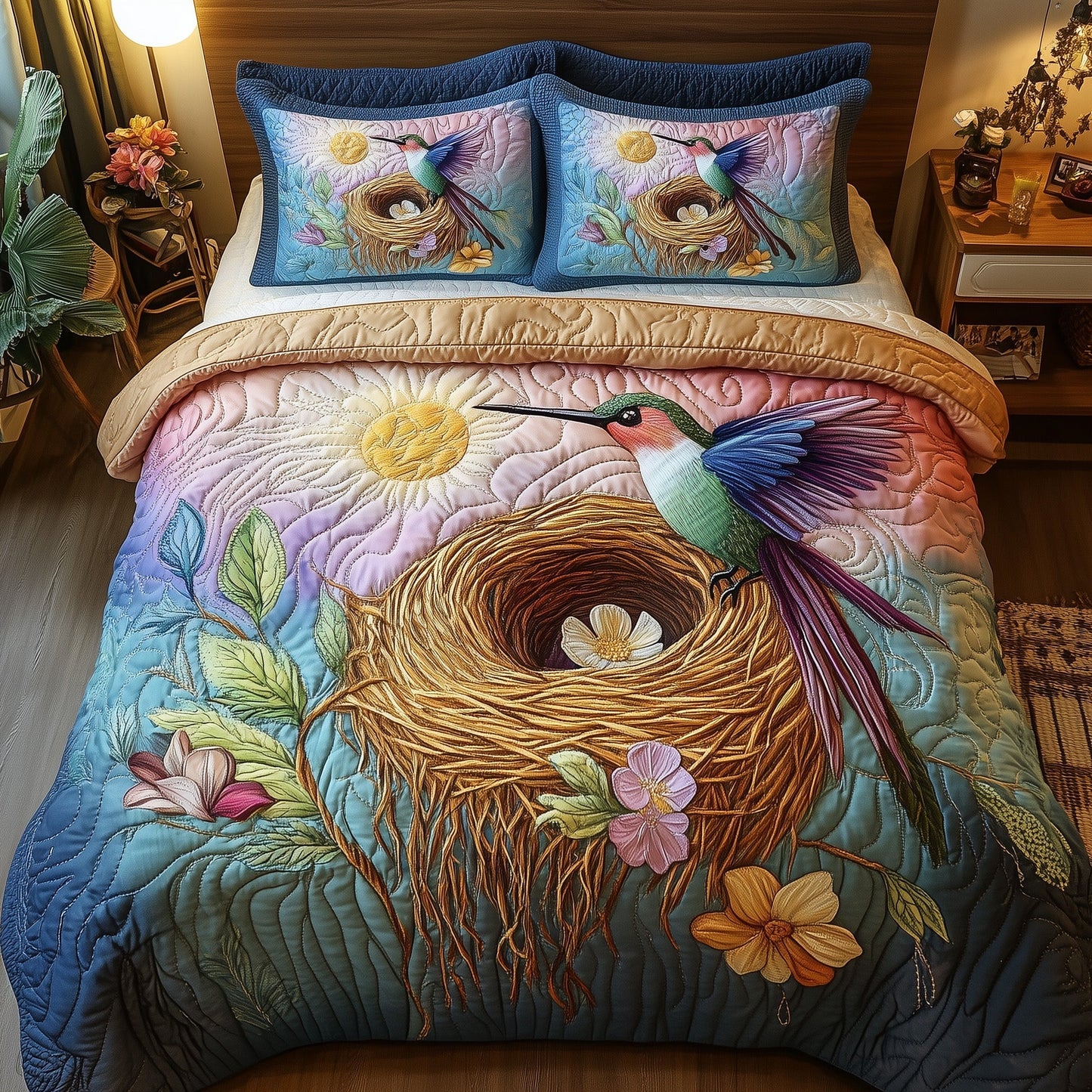 Hummingbird Haven 3-Piece Quilted Bedding Set GFTOTP6811