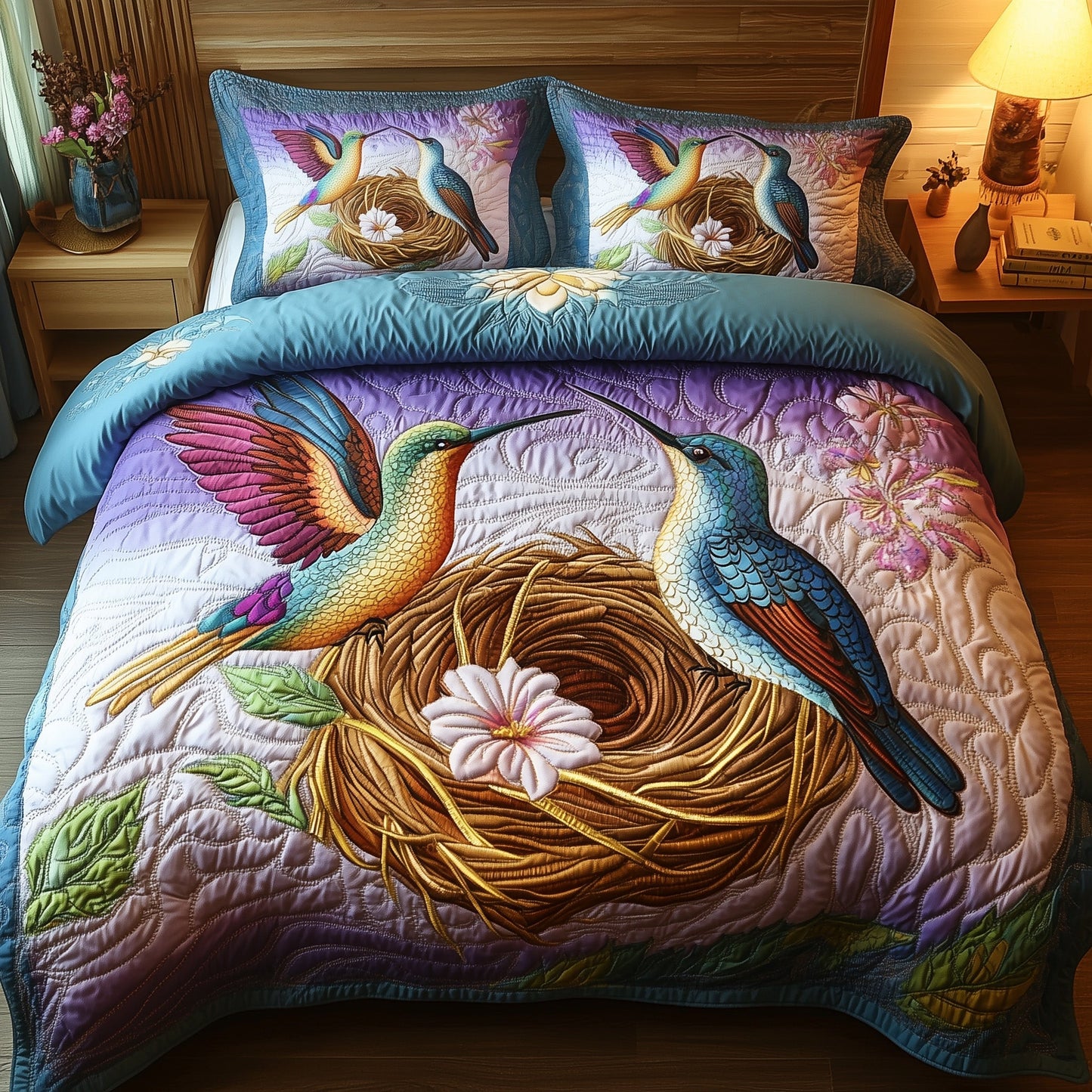 Hummingbird Haven 3-Piece Quilted Bedding Set GFTOTP6813