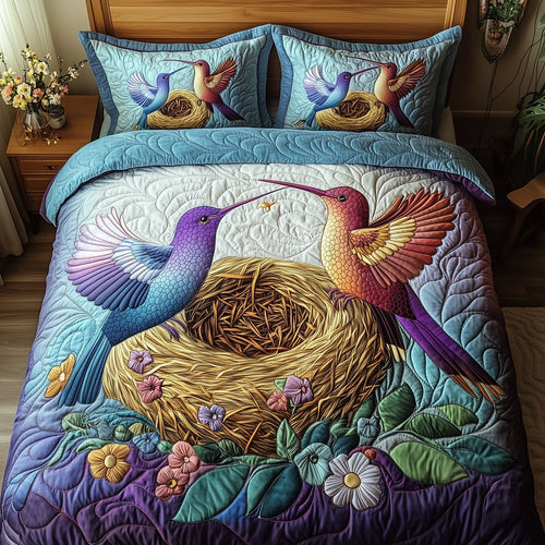 Hummingbird Haven 3-Piece Quilted Bedding Set GFTOTP6814