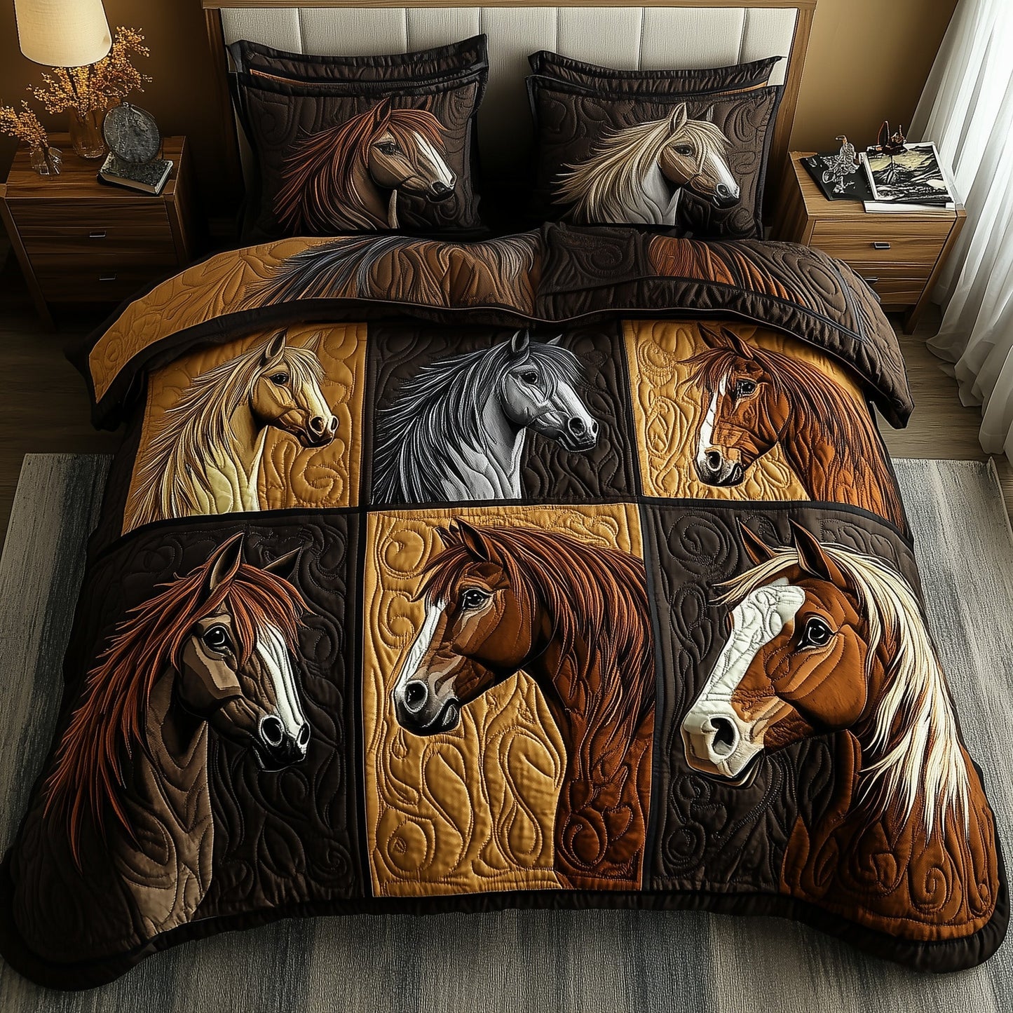 Wild Prairie Horse 3-Piece Quilted Bedding Set GFTOTP7015