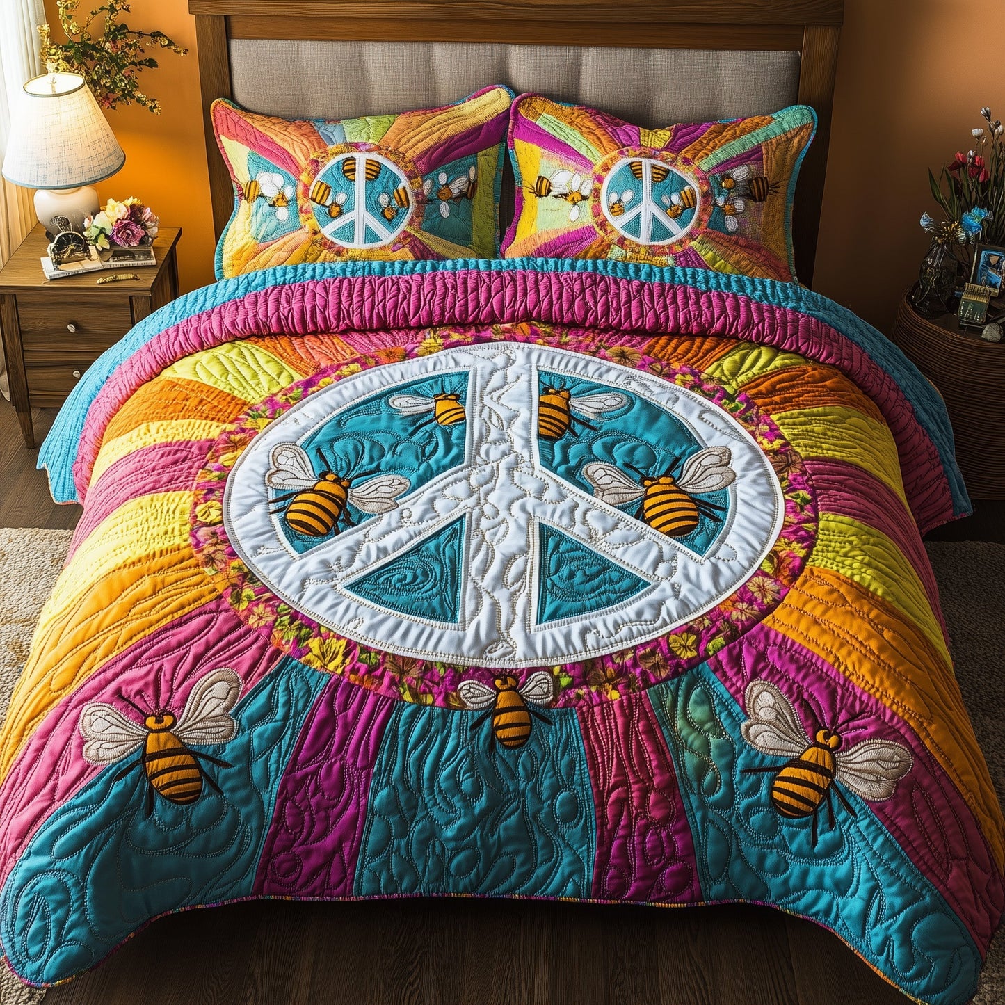 Bee Hippie 3-Piece Quilted Bedding Set GFTOTP7220