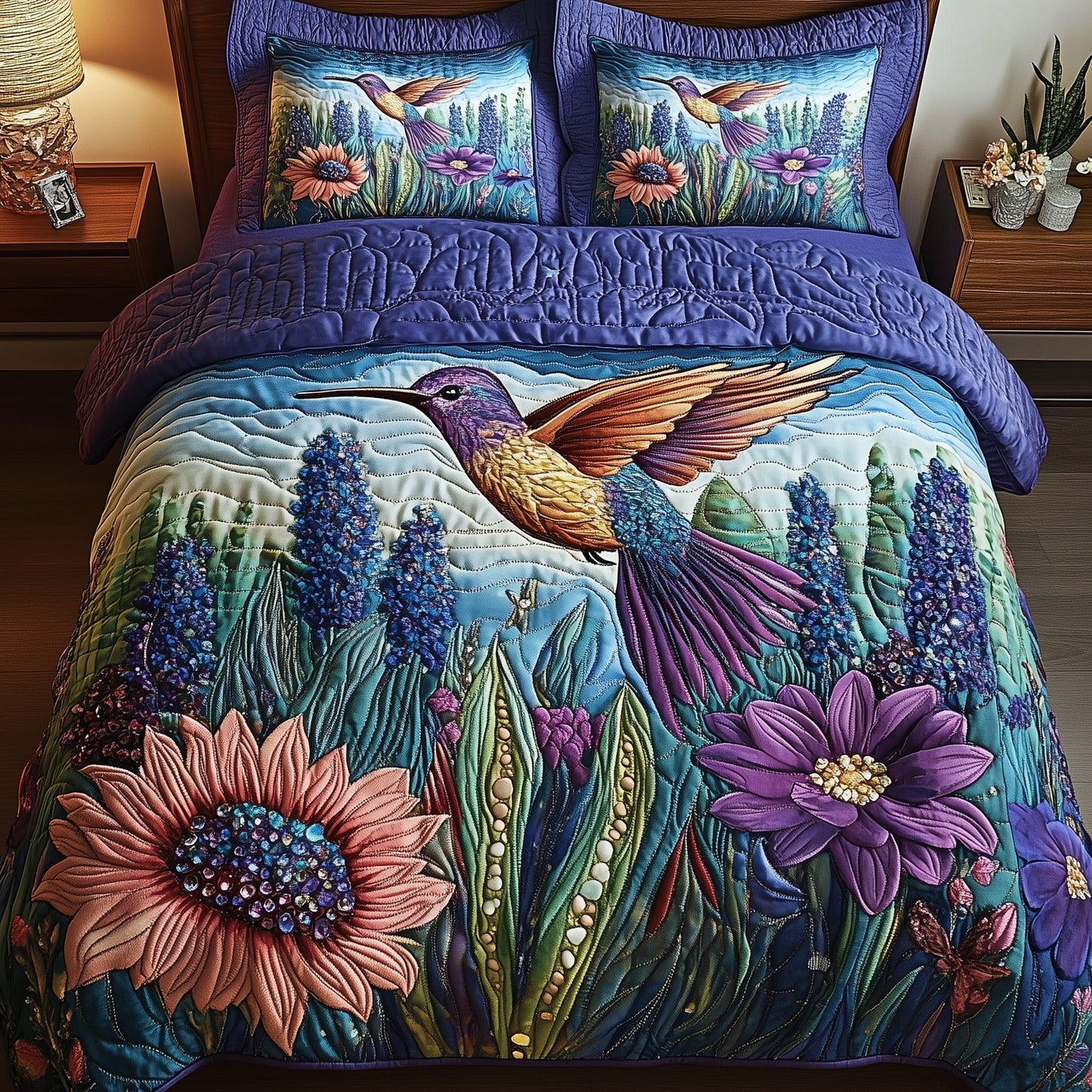 Sparkling Hummingbird 3-Piece Quilted Bedding Set GFTOTP7381