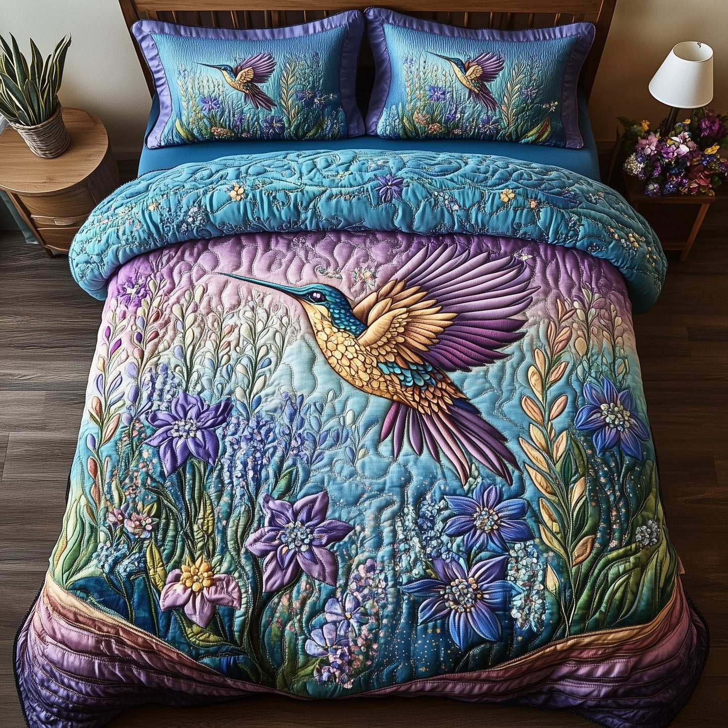 Sparkling Hummingbird 3-Piece Quilted Bedding Set GFTOTP7384