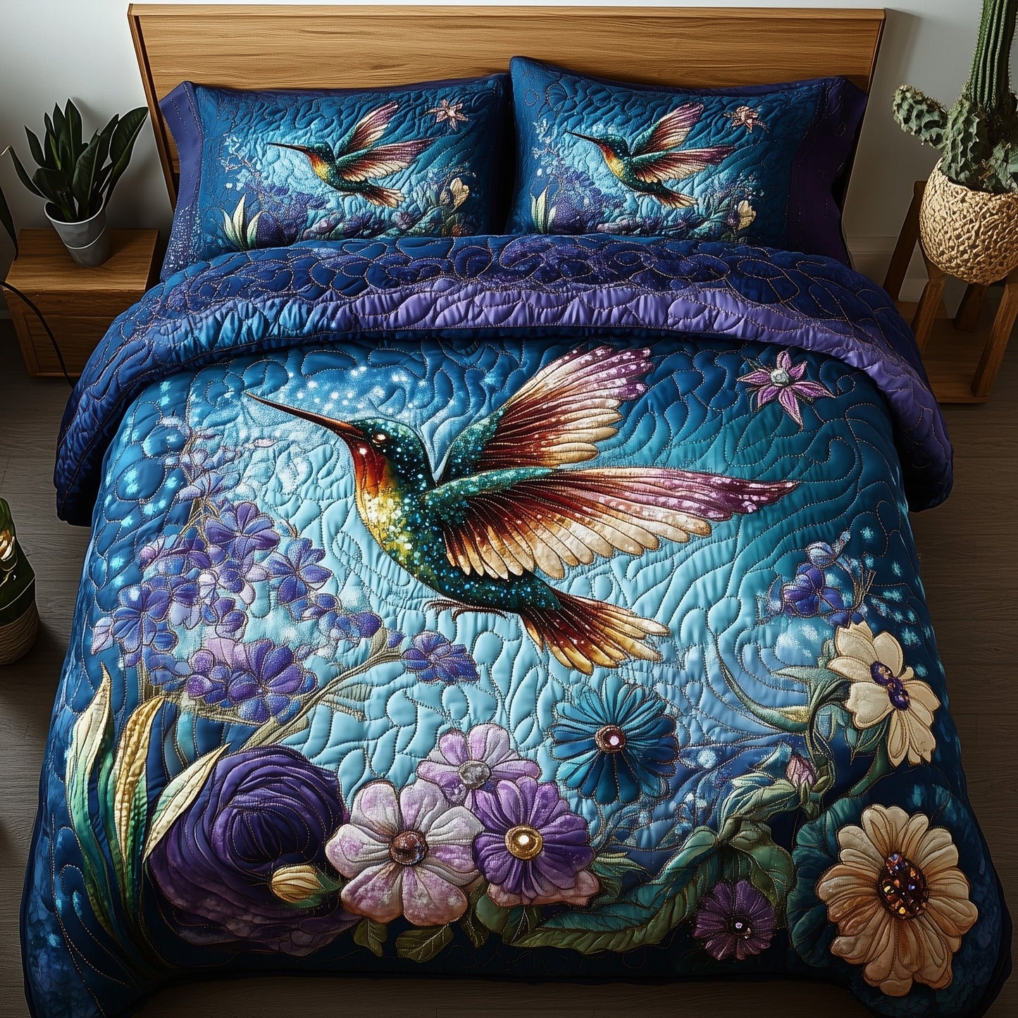 Sparkling Hummingbird 3-Piece Quilted Bedding Set GFTOTP7387