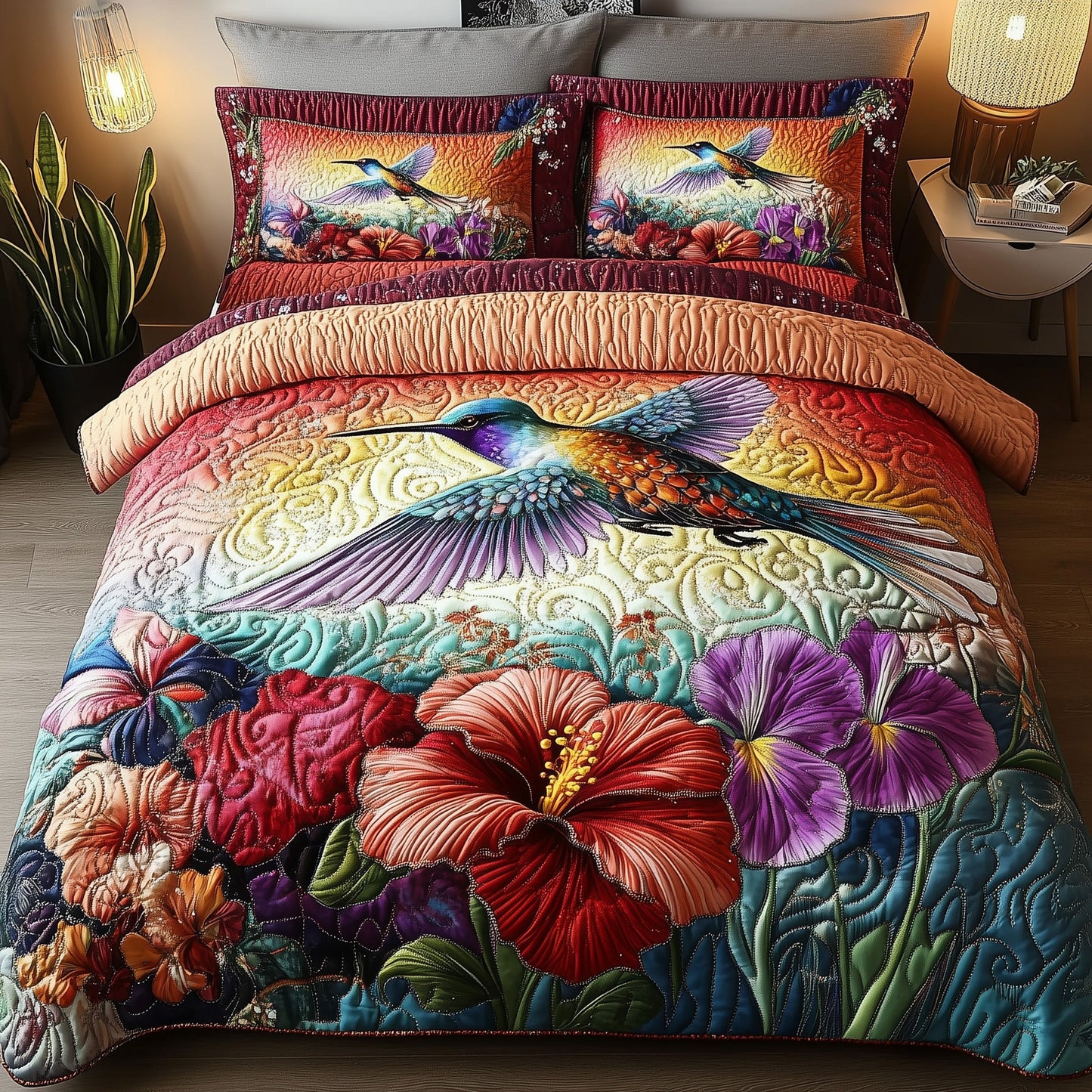 Sparkling Hummingbird 3-Piece Quilted Bedding Set GFTOTP7388