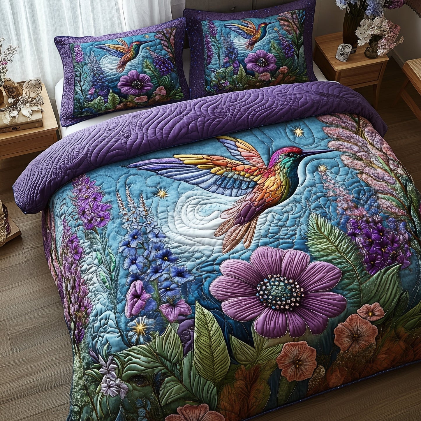 Sparkling Hummingbird 3-Piece Quilted Bedding Set GFTOTP7389
