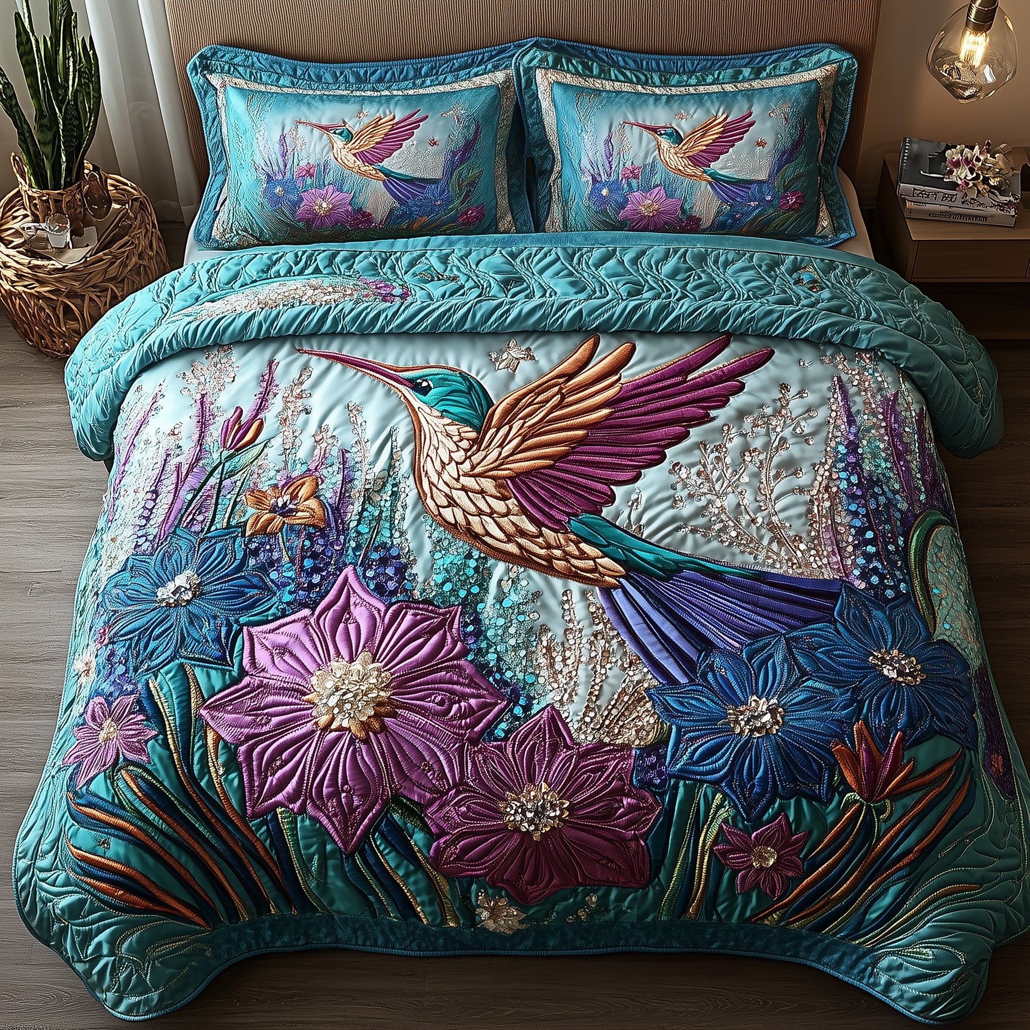 Sparkling Hummingbird 3-Piece Quilted Bedding Set GFTOTP7392 ...