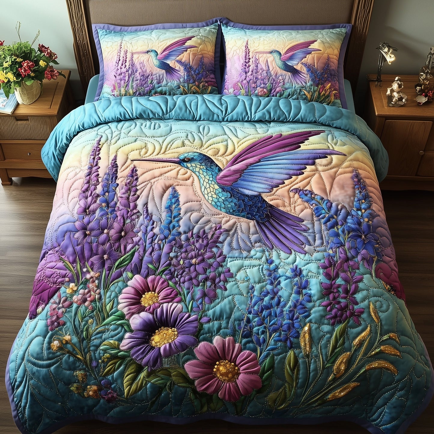 Sparkling Hummingbird 3-Piece Quilted Bedding Set GFTOTP7394