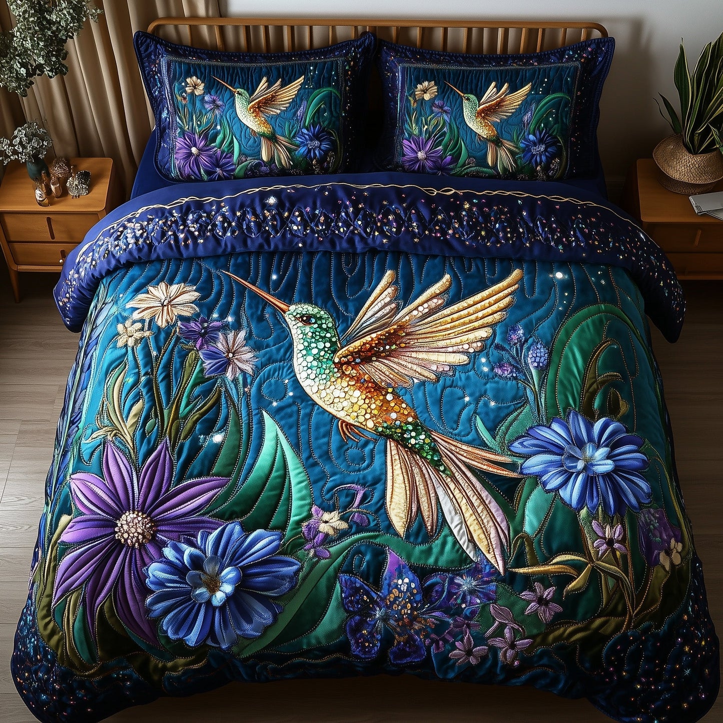 Sparkling Hummingbird 3-Piece Quilted Bedding Set GFTOTP7396