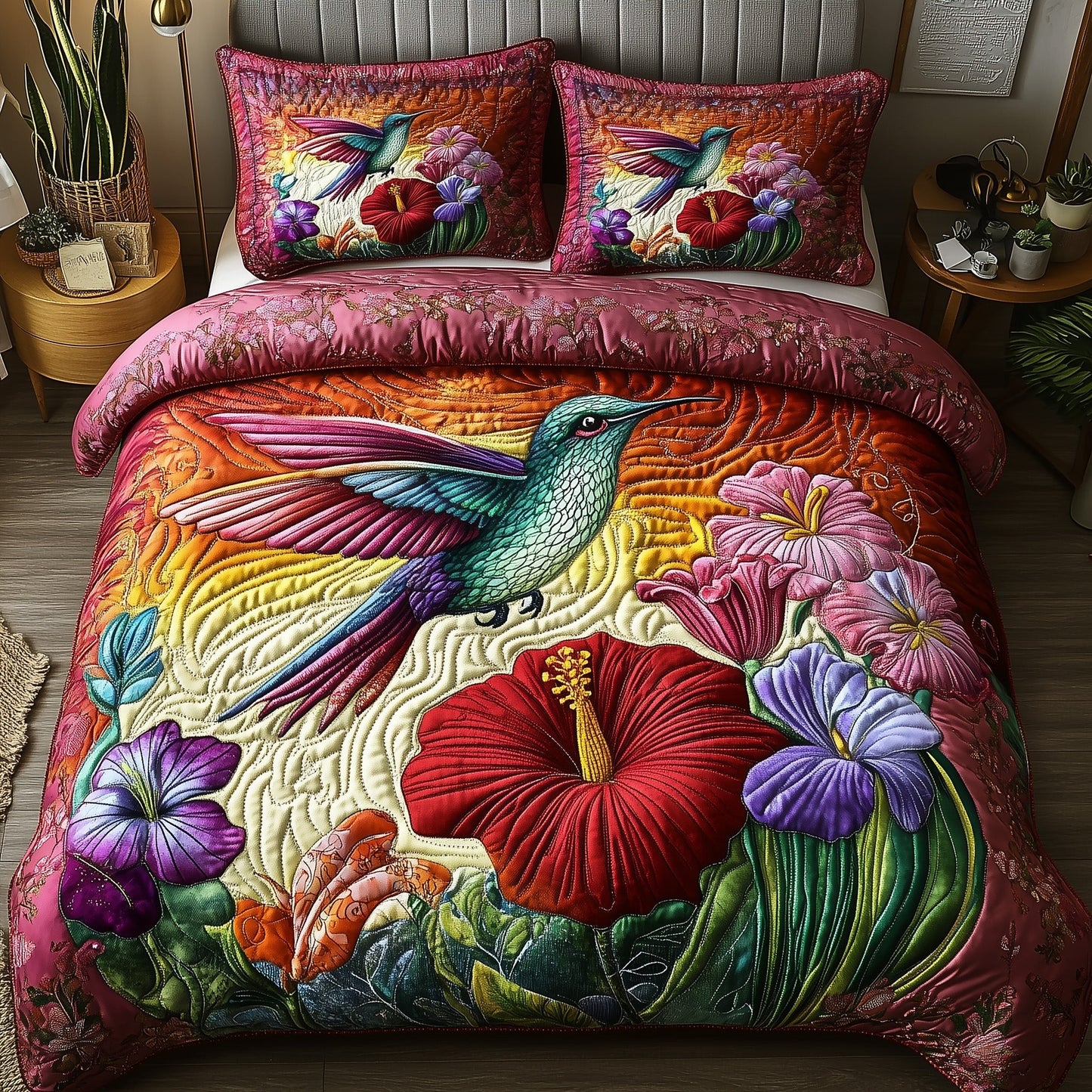 Sparkling Hummingbird 3-Piece Quilted Bedding Set GFTOTP7403