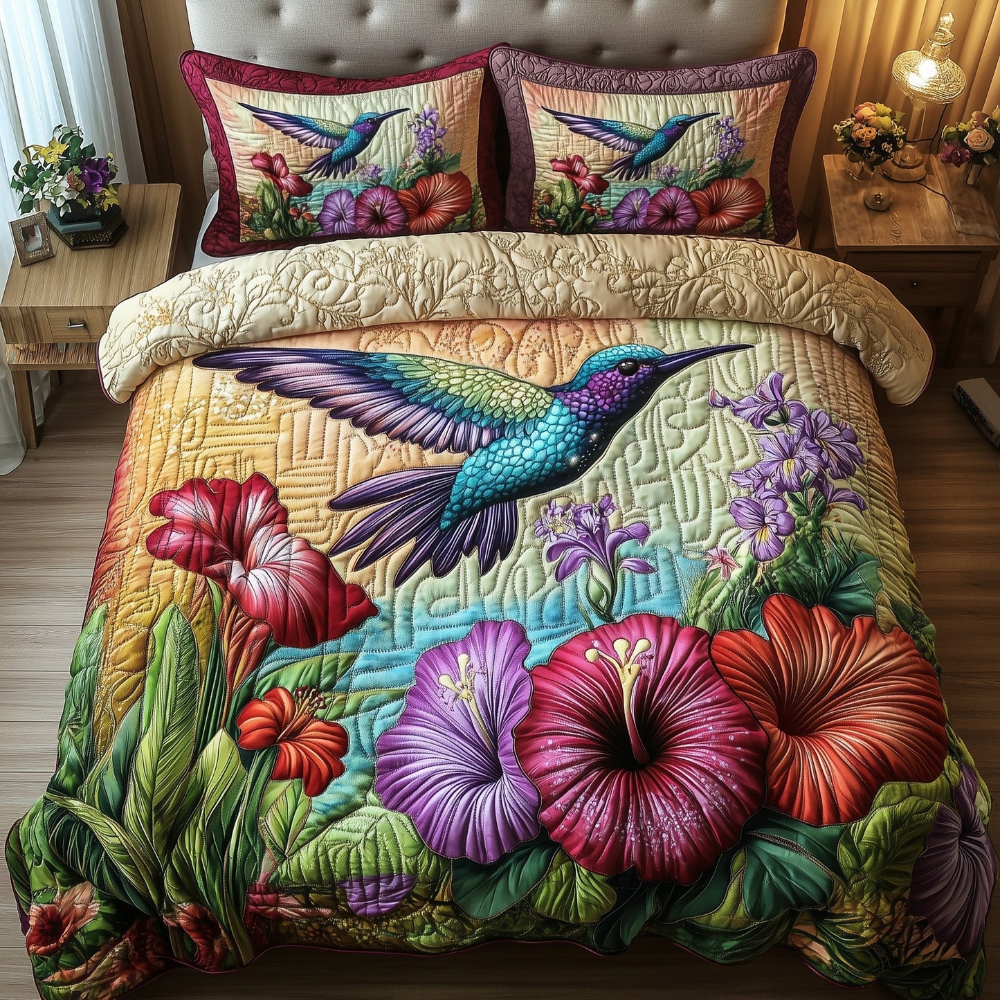 Sparkling Hummingbird 3-Piece Quilted Bedding Set GFTOTP7407