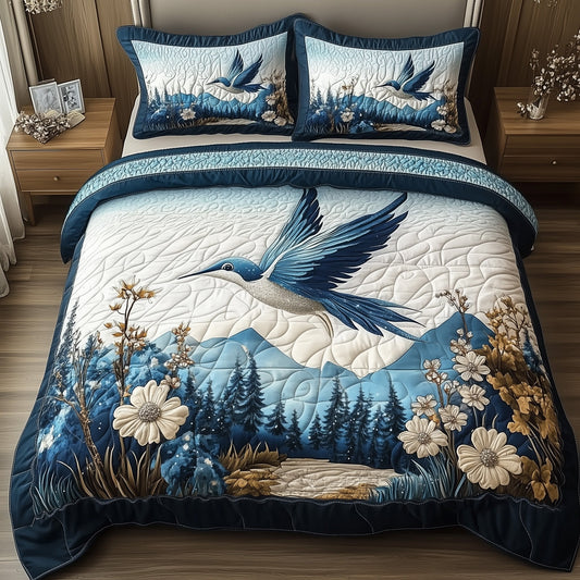 Winter Hummingbird 3-Piece Quilted Bedding Set GFTOTP7410