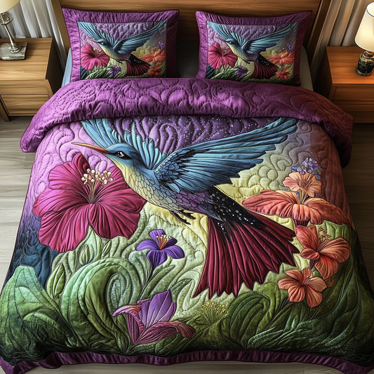 Hummingbird Haven 3-Piece Quilted Bedding Set GFTOTP7414