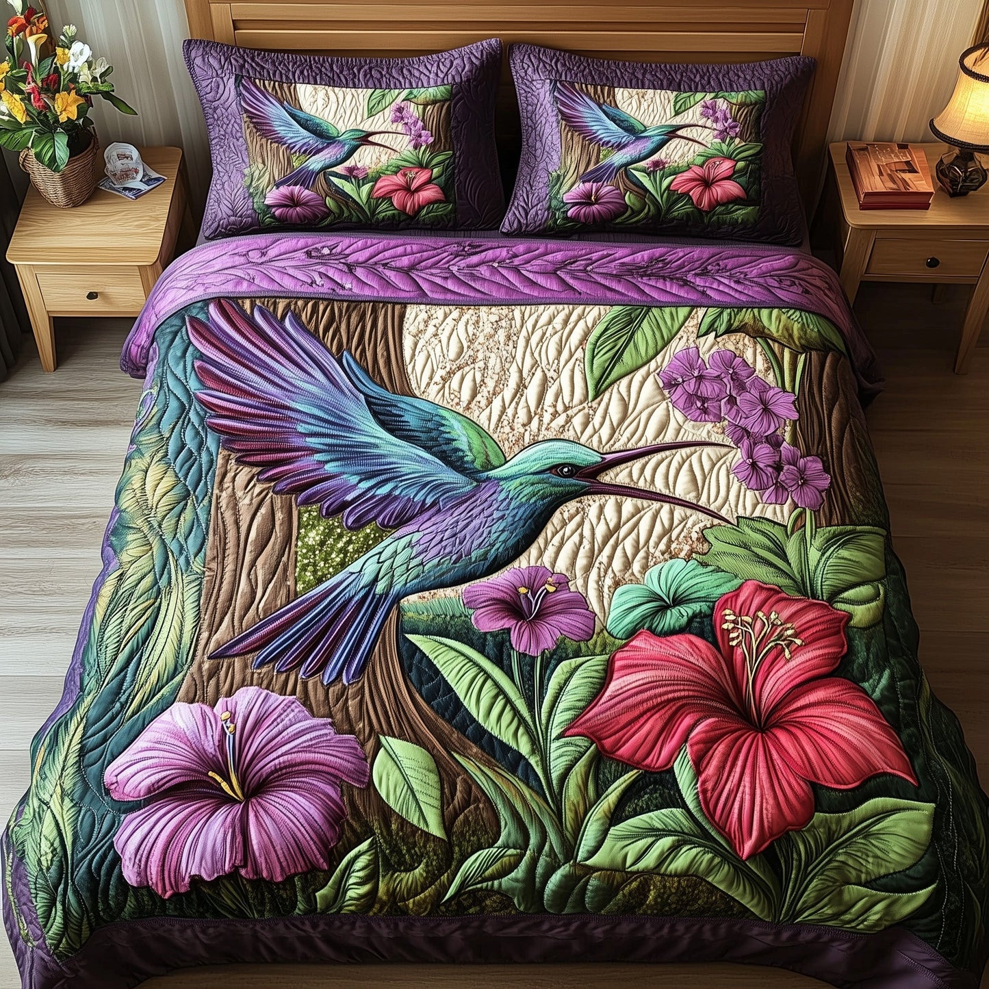 Hummingbird Haven 3-Piece Quilted Bedding Set GFTOTP7416