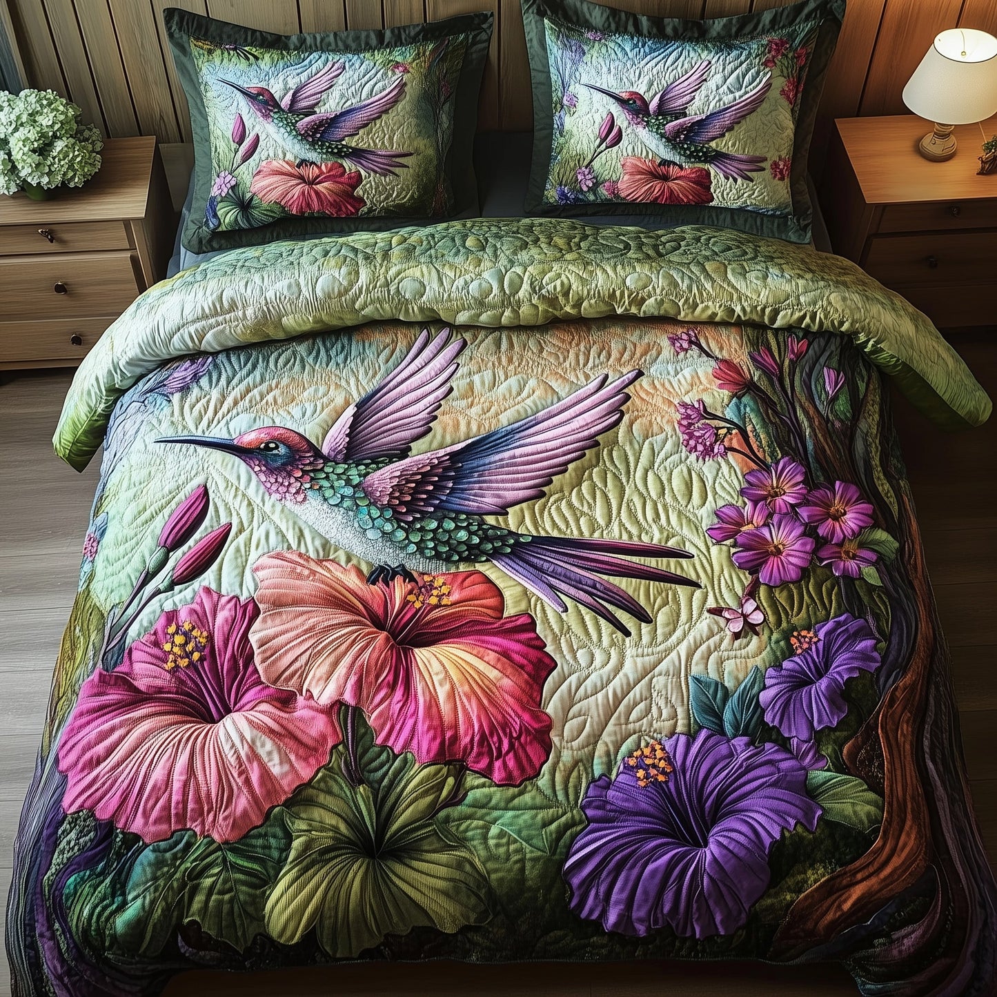 Hummingbird Haven 3-Piece Quilted Bedding Set GFTOTP7417