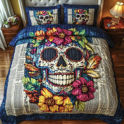 Floral Skull 3-Piece Quilted Bedding Set GFTOTP7549