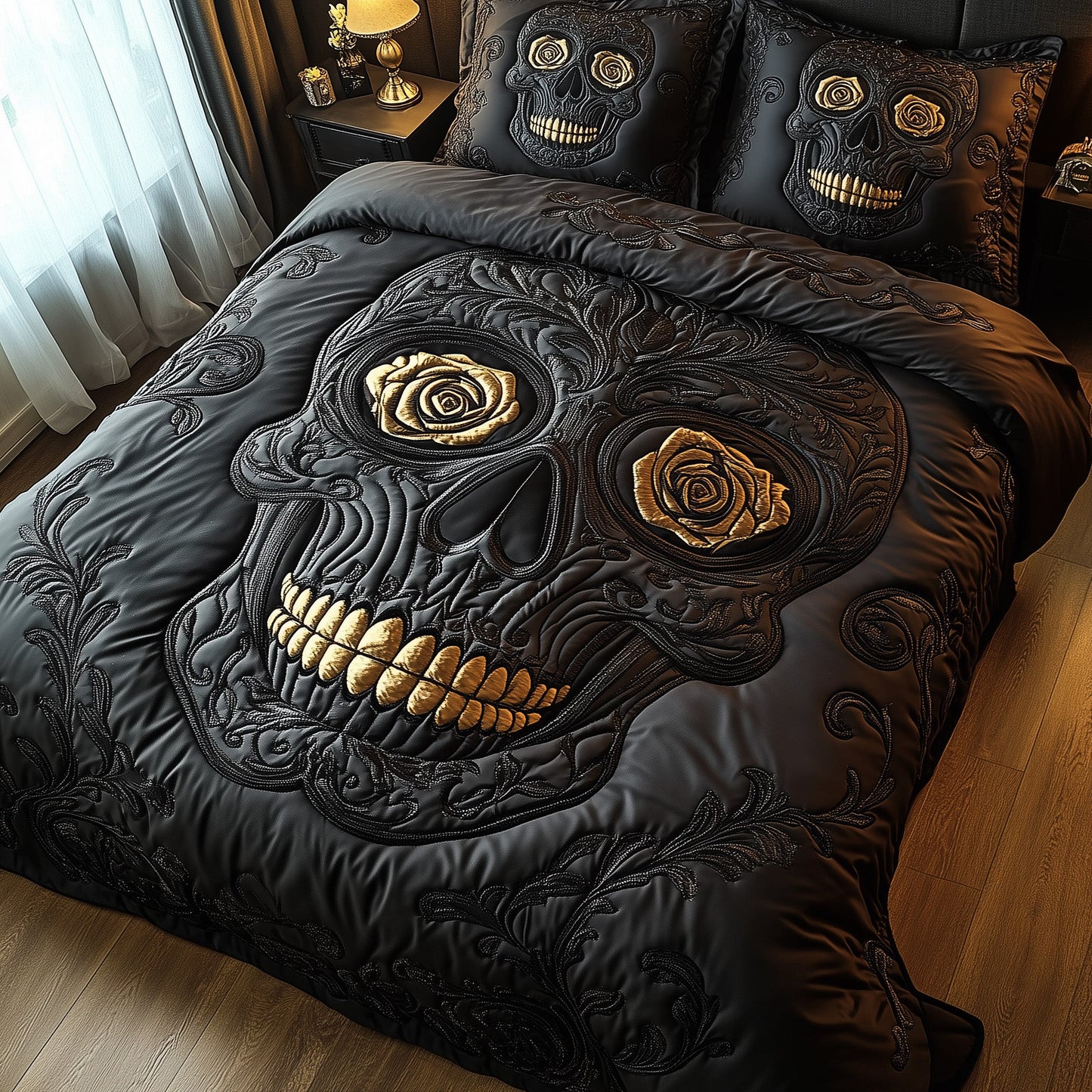 Black Rose Skull Duvet Cover Set GFTOTP7600
