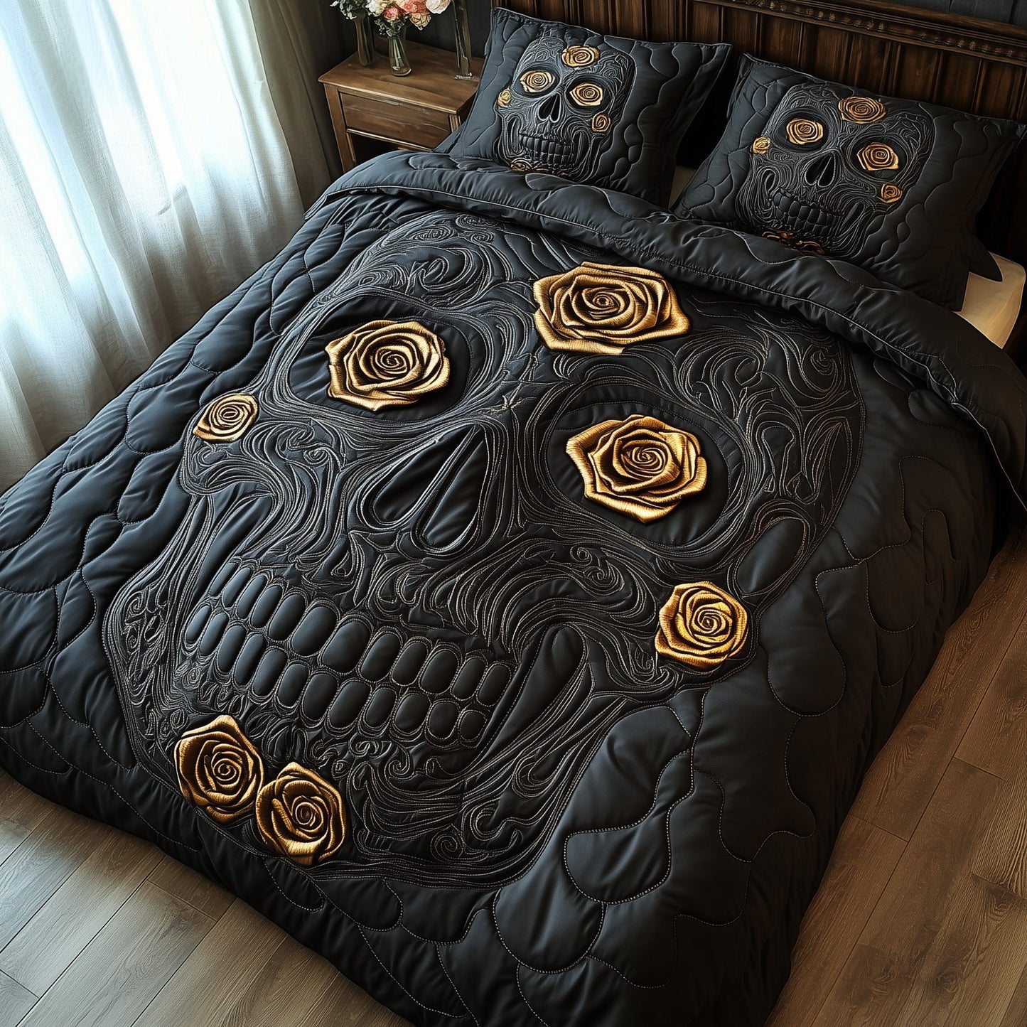 Black Rose Skull Duvet Cover Set GFTOTP7604