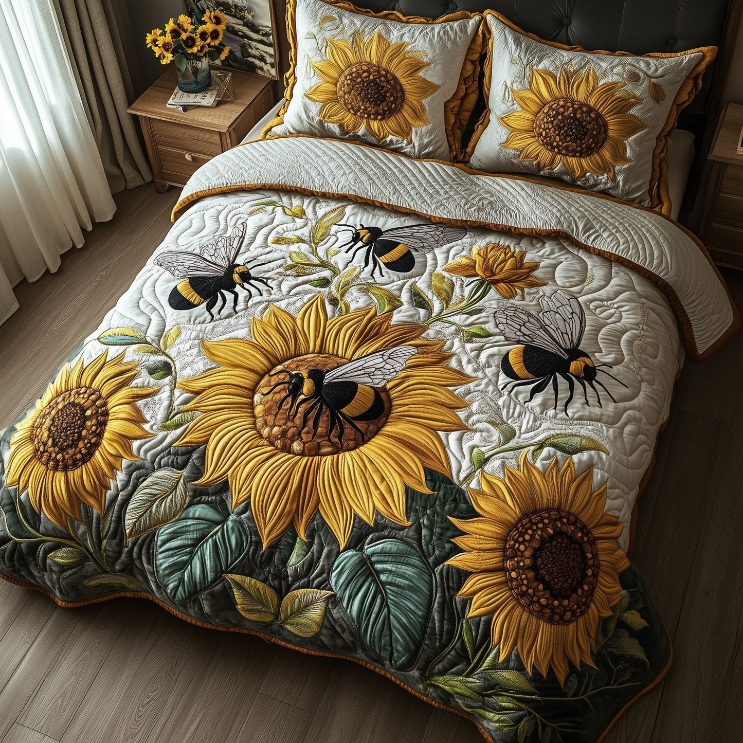 Buzzing Blossoms 3-Piece Quilted Bedding Set GFTOTP7686