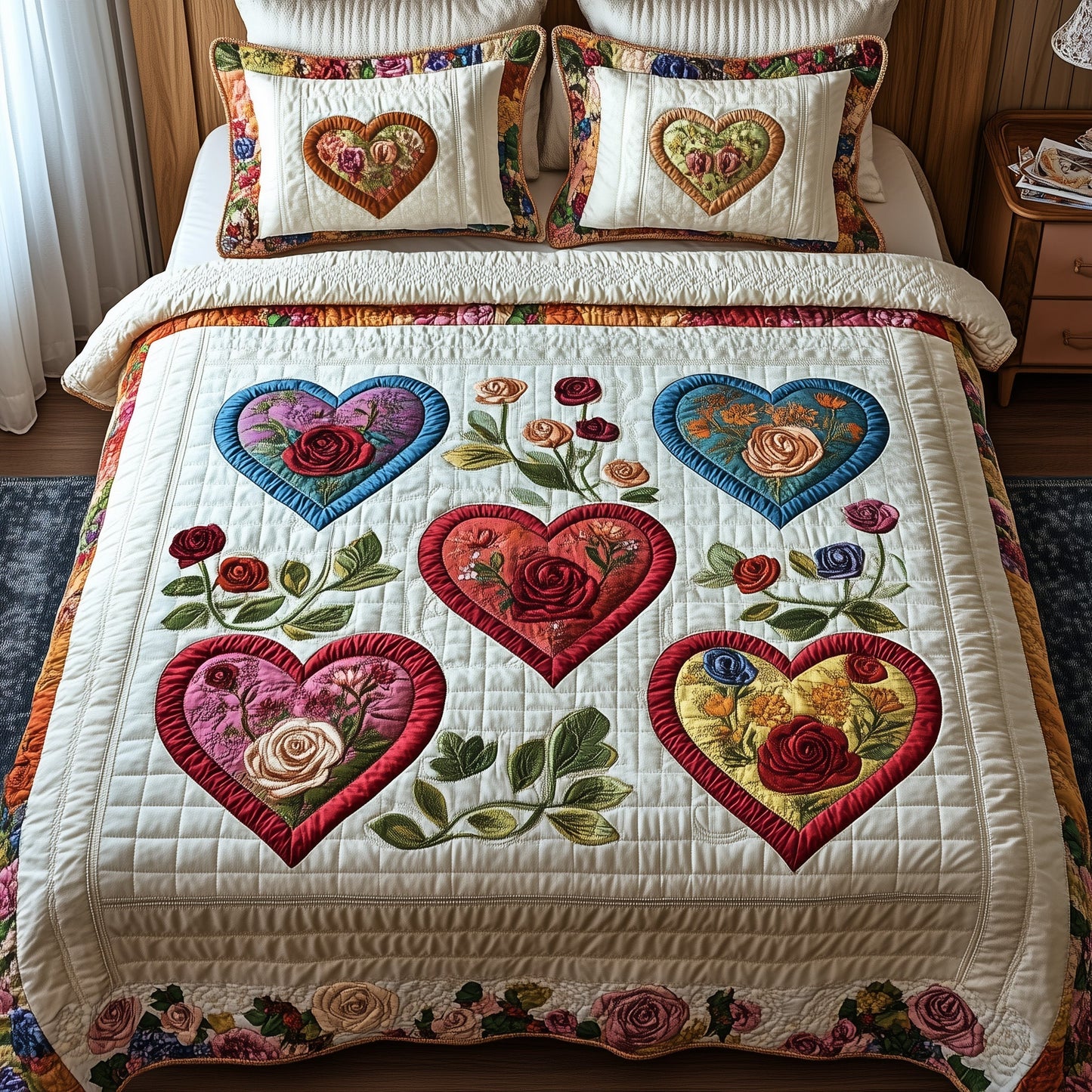 Blooming Heart 3-Piece Quilted Bedding Set GFTOTP7722