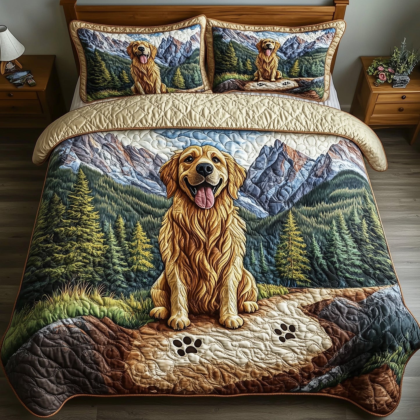 Adventure Golden Retriever 3-Piece Quilted Bedding Set GFTOTP7780