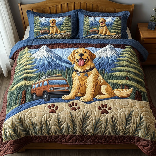 Adventure Golden Retriever 3-Piece Quilted Bedding Set GFTOTP7782
