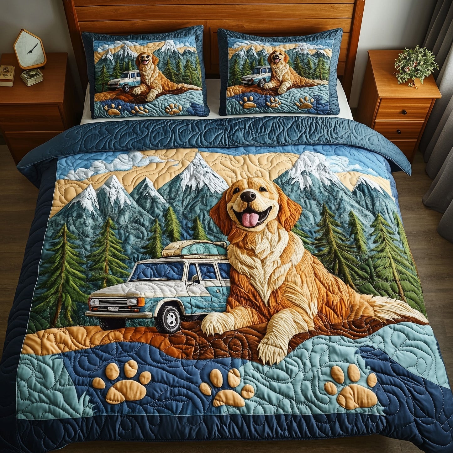 Adventure Golden Retriever 3-Piece Quilted Bedding Set GFTOTP7783
