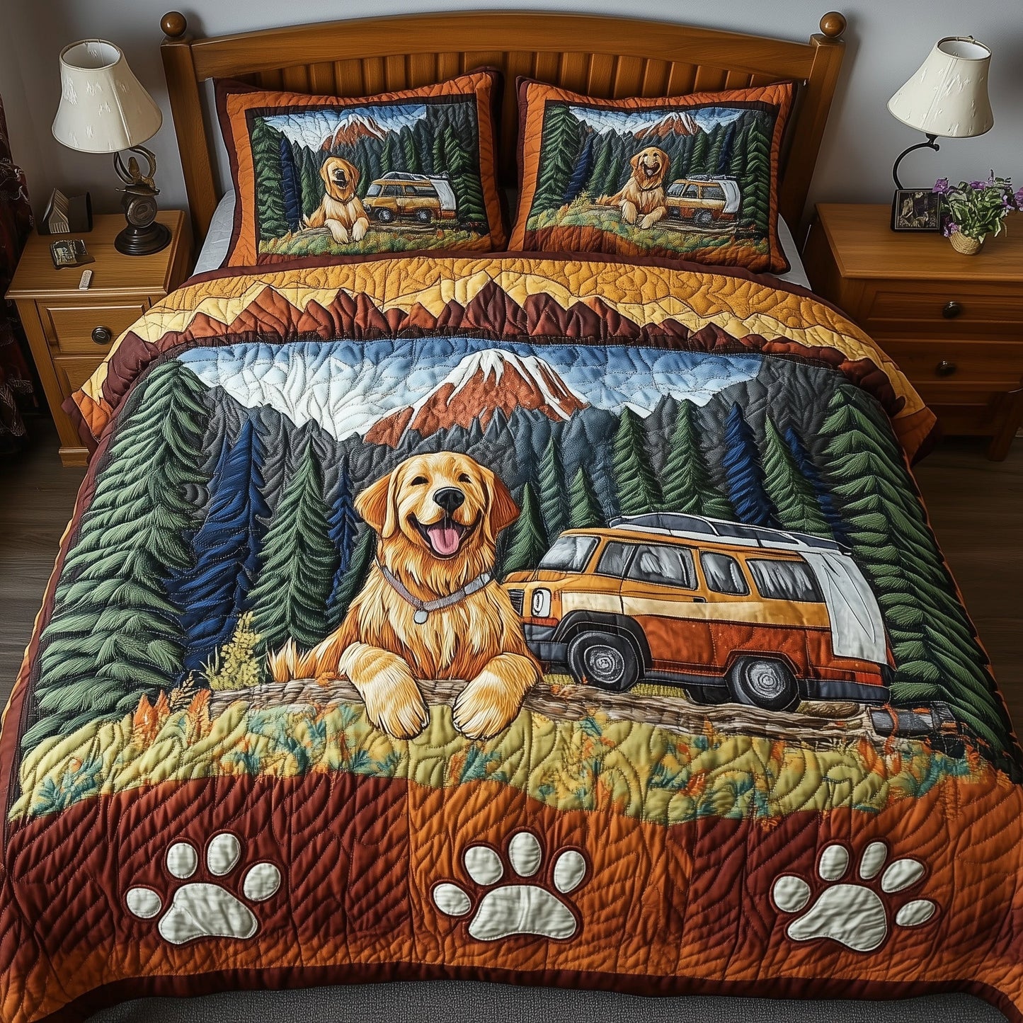 Adventure Golden Retriever 3-Piece Quilted Bedding Set GFTOTP7784