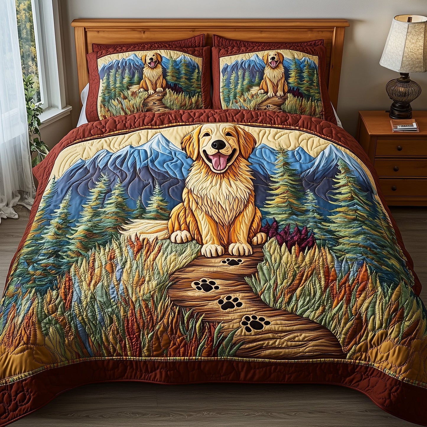 Adventure Golden Retriever 3-Piece Quilted Bedding Set GFTOTP7786