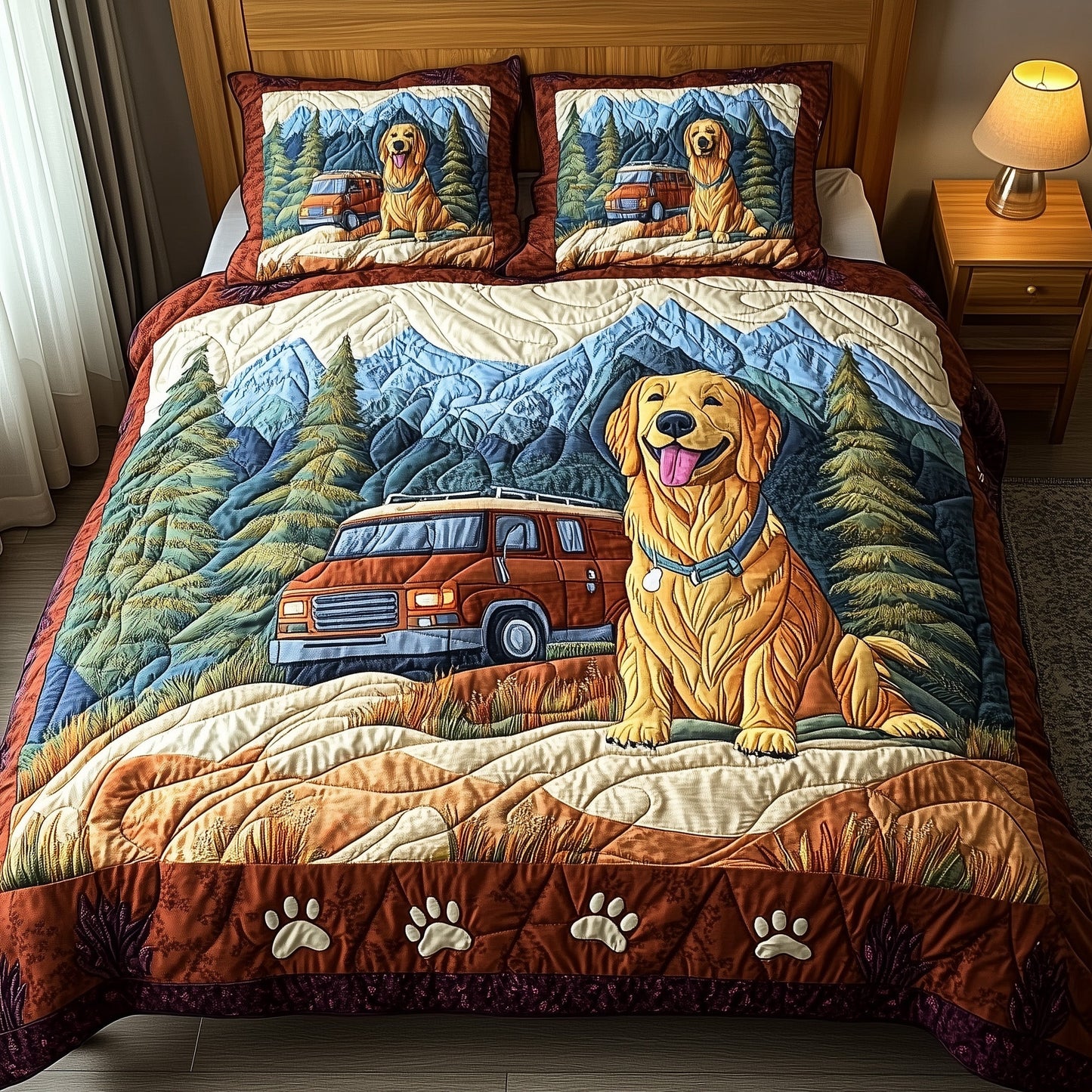 Adventure Golden Retriever 3-Piece Quilted Bedding Set GFTOTP7787