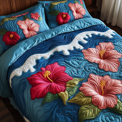 Hibicus Haven 3-Piece Quilted Bedding Set GFTOTP7892