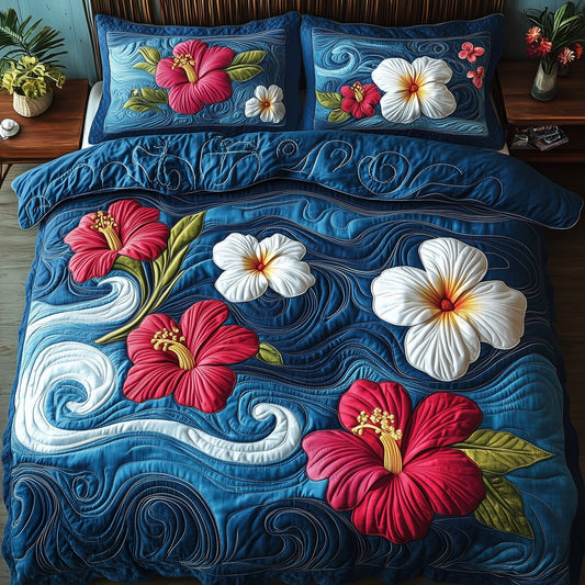 Hibicus Haven 3-Piece Quilted Bedding Set GFTOTP7893