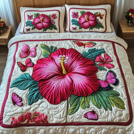 Hibicus Haven 3-Piece Quilted Bedding Set GFTOTP7895