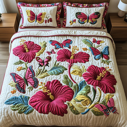 Hibicus Haven 3-Piece Quilted Bedding Set GFTOTP7901