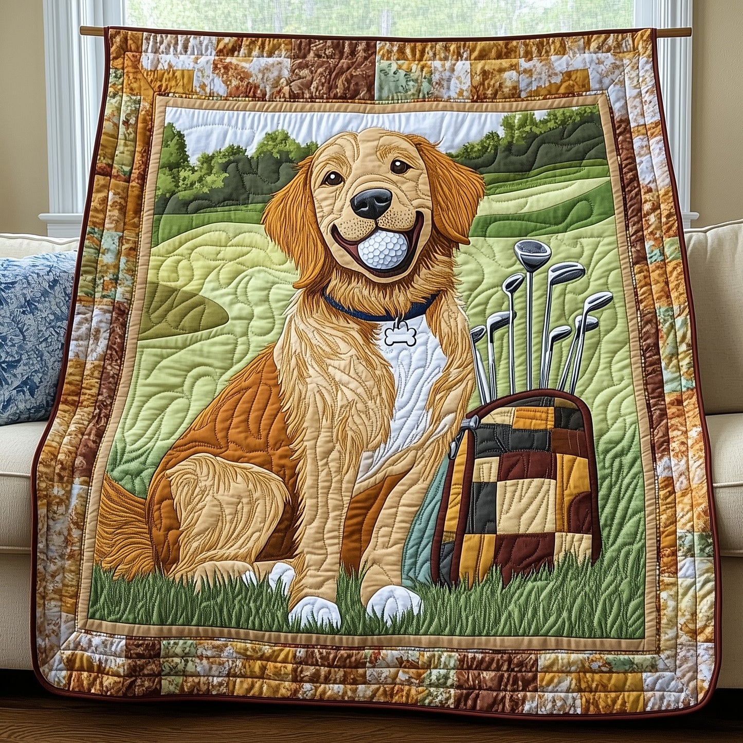 Golden Retriever Golf Quilted Blanket GFTOTP8043