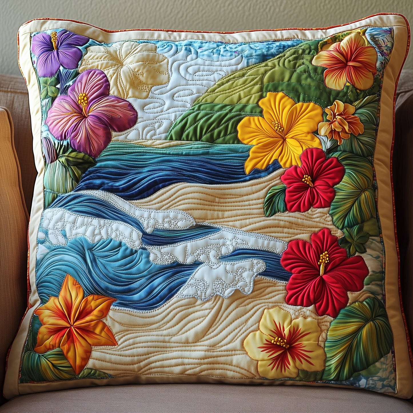 Hibiscus Shoreline Quilted Pillow Case GFTOTP8154
