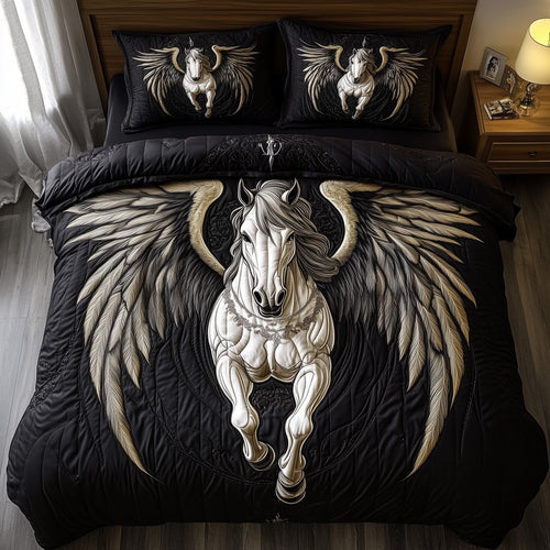 Elegant White Horse 3-Piece Quilted Bedding Set GFTOTP8457