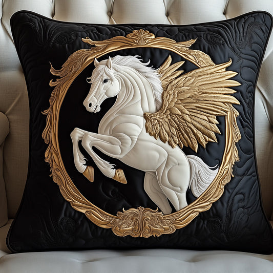Elegant White Horse Quilted Pillow Case GFTOTP8501