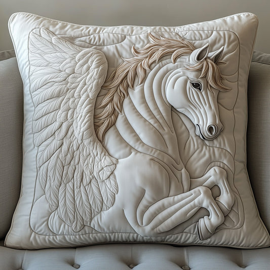 Elegant White Horse Quilted Pillow Case GFTOTP8504