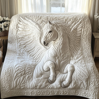 Elegant White Horse Quilted Blanket GFTOTP8519