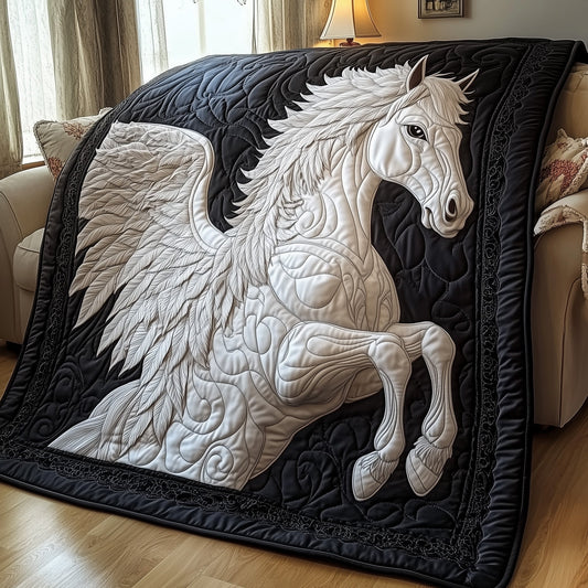 Elegant White Horse Quilted Blanket GFTOTP8520