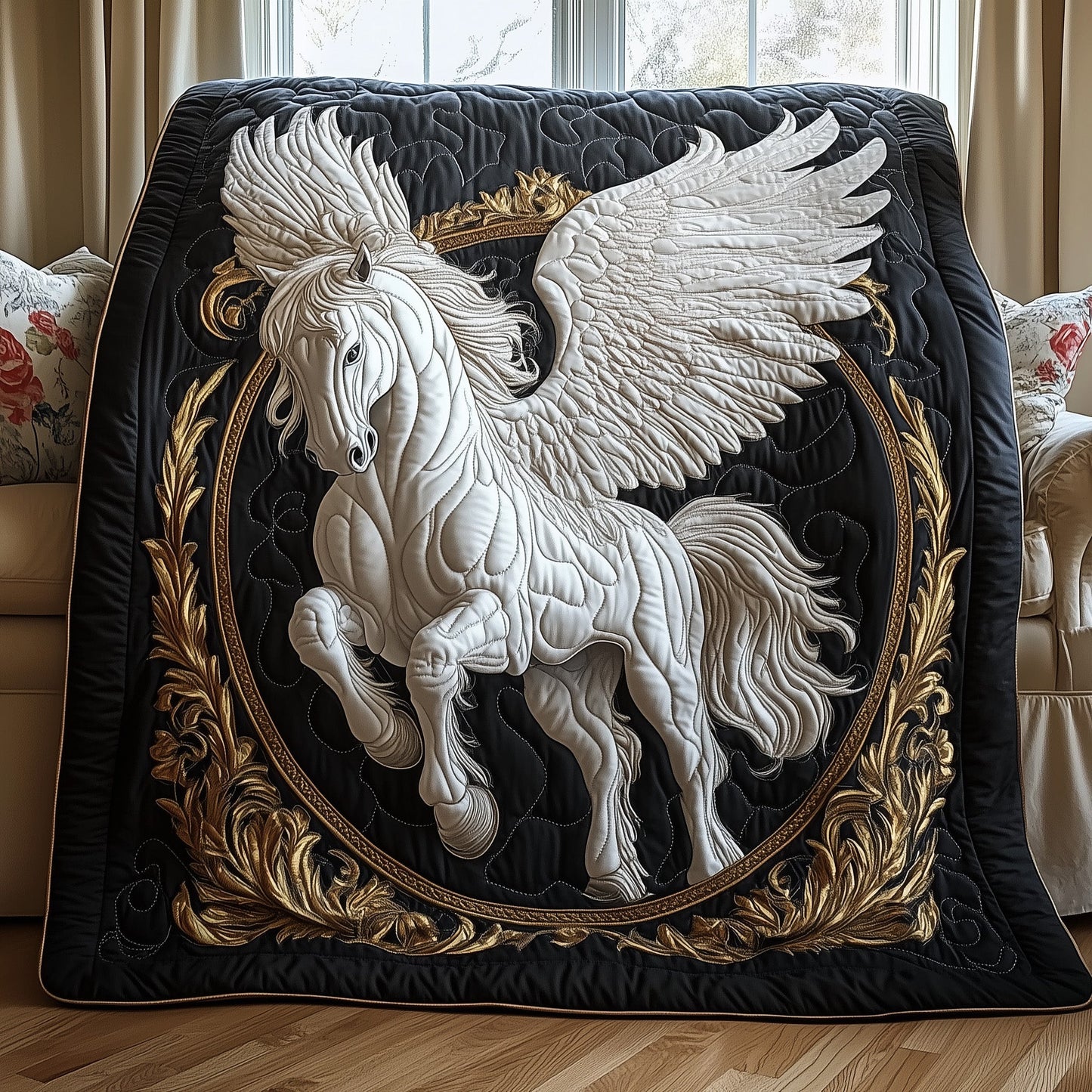 Elegant White Horse Quilted Blanket GFTOTP8521